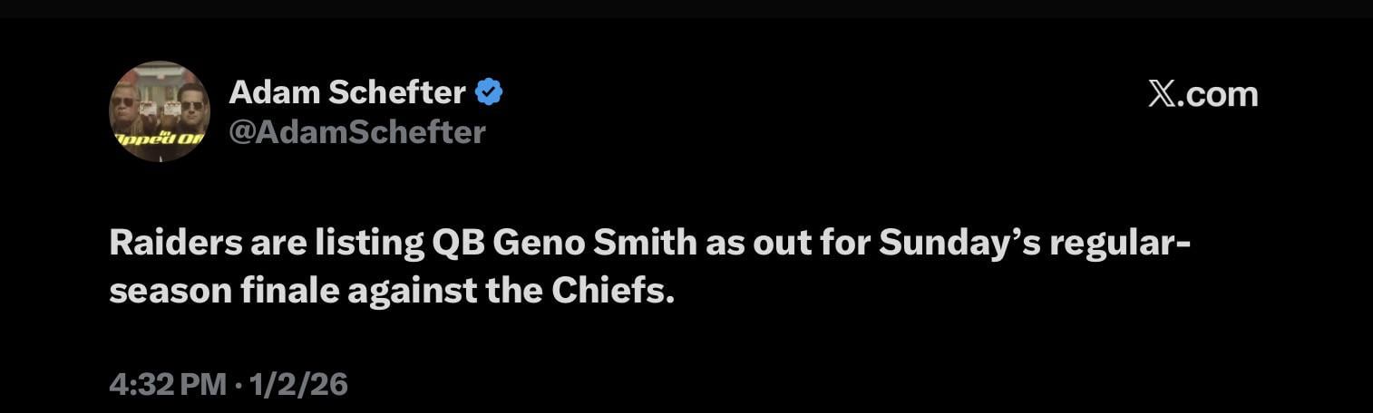 geno out Sunday - will never suit up in Silver & Black again.