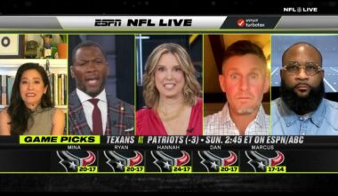 Screenshot of ESPN crew all picking the Texans over the Patriots.