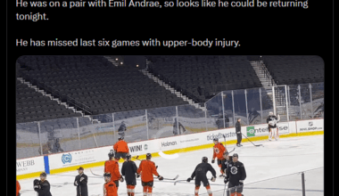 [Hall] Rasmus Ristolainen defending at morning skate. He was on a pair with Emil Andrae, so looks like he could be returning tonight. He has missed last six games with upper-body injury.