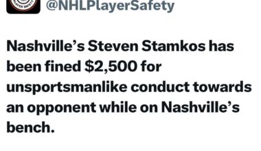 Stamkos was fined half the maximum amount