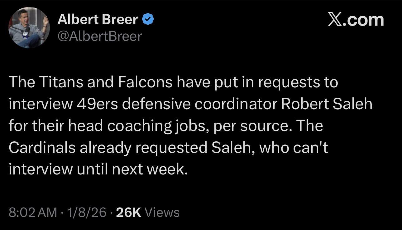 The Titans have requested to interview 49ers DC Robert Saleh for the HC job