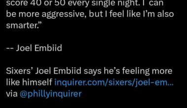 Joel says he's feeling more like himself: “If you want to talk about feeling like myself, two years ago, when I felt like I reached that peak level of every time I stepped on the court, I felt like I could score 40 or 50 every single night. I can be more aggressive, but I feel like I’m also smarter"