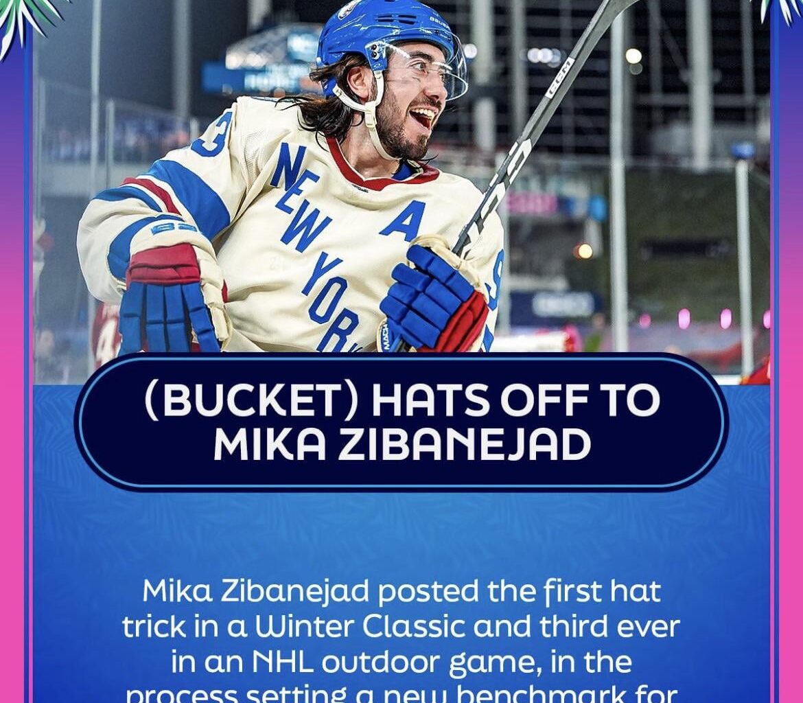 Mika Zibanejad scores the first ever Hat Trick in a Winter Classic and third ever outdoors, while setting the record for most points (5) in an outdoor game