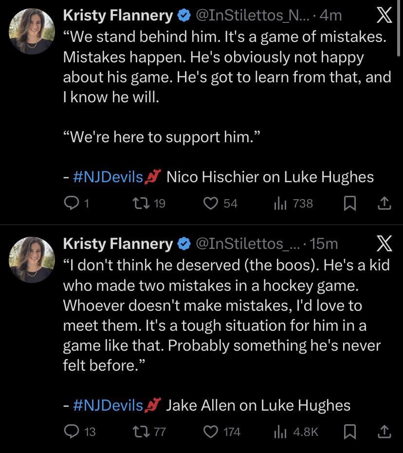 [Flannery] Nico and Jake on Luke Hughes’ performance tonight.