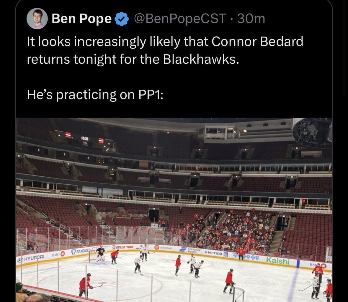 [Pope] Connor Bedard confirmed he’s IN tonight