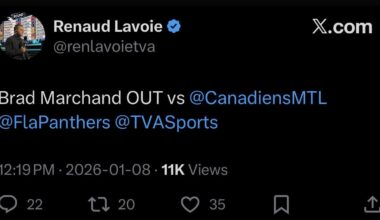 Marchand out tonight vs Panthers