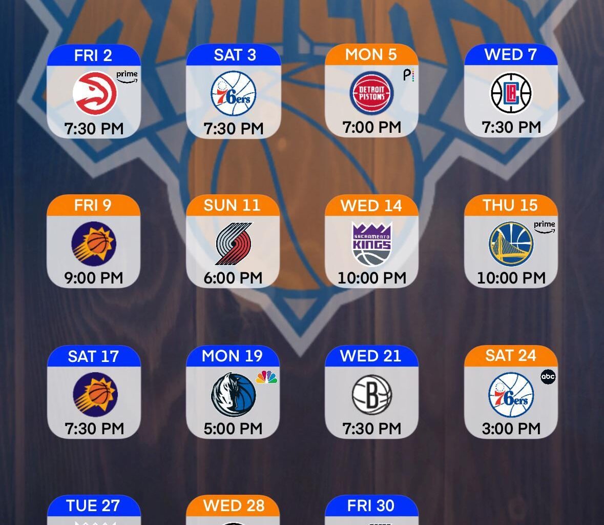 January Knicks schedule - iPhone wallpaper