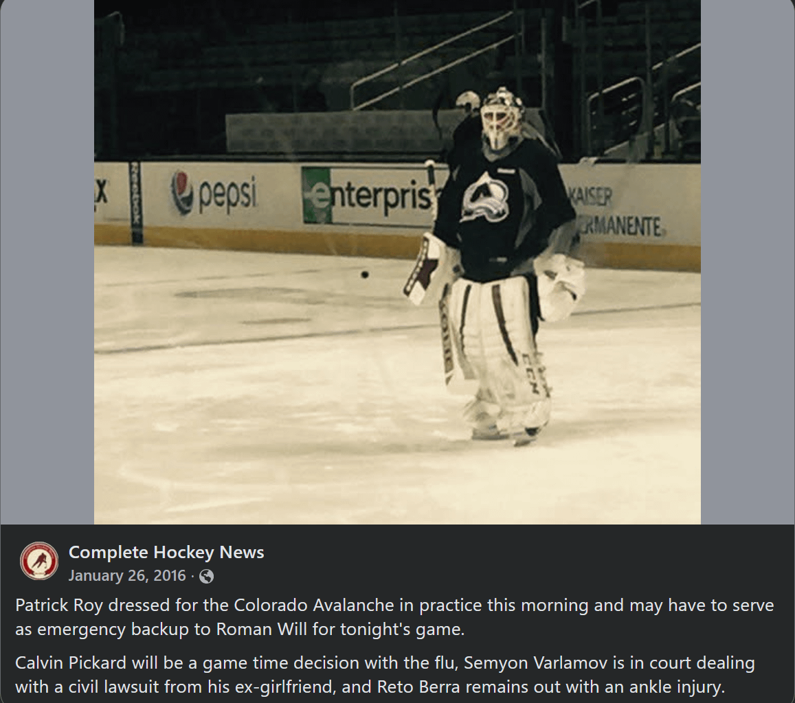 Jan 26 2016: Head coach Roy was a consideration in the team's goalie depth.