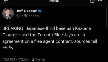 Passan: BREAKING: Japanese third baseman Kazuma Okamoto and the Toronto Blue Jays are in agreement on a free agent contract, sources tell ESPN.