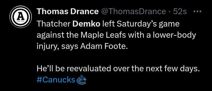[Drance] Demko injured once again