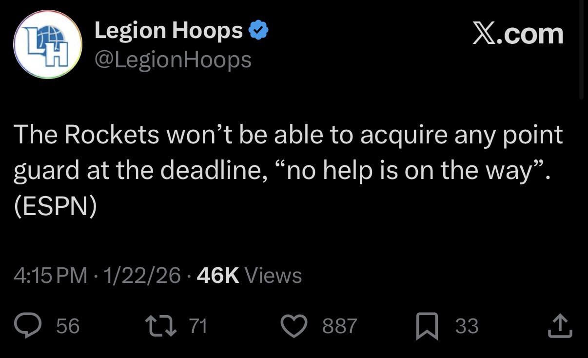As expected, the Rockets aren’t likely to do anything at the deadline including getting PG help