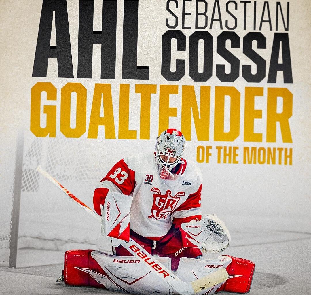 [Grand Rapids Griffins]back 2 back 👊 Sebastian Cossa is the first goalie in franchise history to receive the award twice in the same season