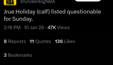 Jrue Holiday has been upgraded to questionable for tomorrow's game, per @UnderdogNBA on X