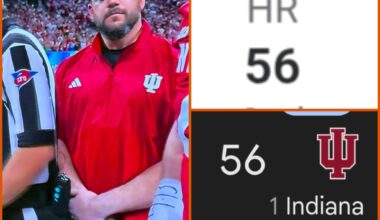 Kyle Schwarber’s 56 HR season lives on: Indiana scores 56 against Oregon after naming him honorary Peach Bowl captain.