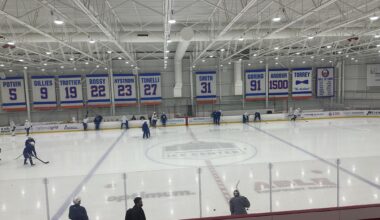 [Matthew Fairburn] Hello from East Meadow. Zach Benson is on the ice for Sabres practice. Rasmus Dahlin is not on the ice for practice but he is here in street clothes.