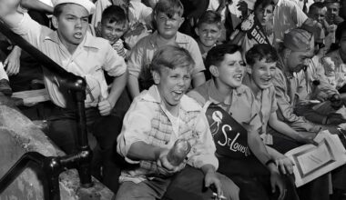 Child smoking a cigarette during the Cardinals-Browns World Series of 1944