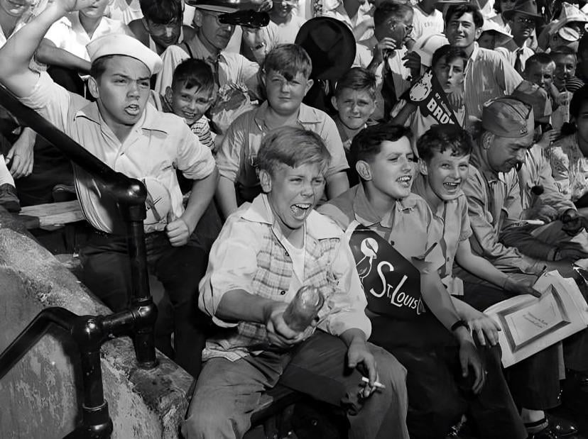 Child smoking a cigarette during the Cardinals-Browns World Series of 1944
