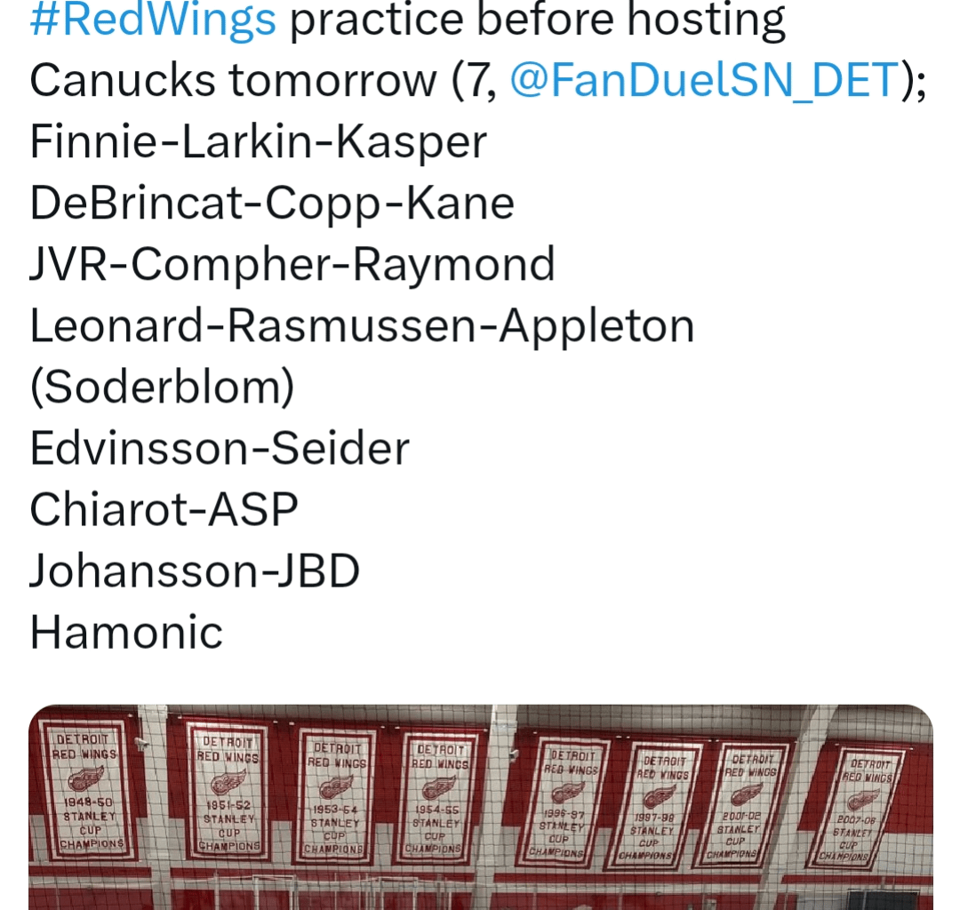 Red Wings practice lines today!