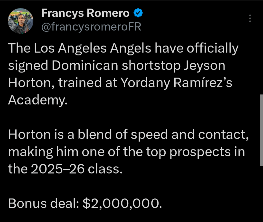 The Los Angeles Angels have officially signed Dominican shortstop Jeyson Horton, the #9 ranked international prospect via MLB Pipeline