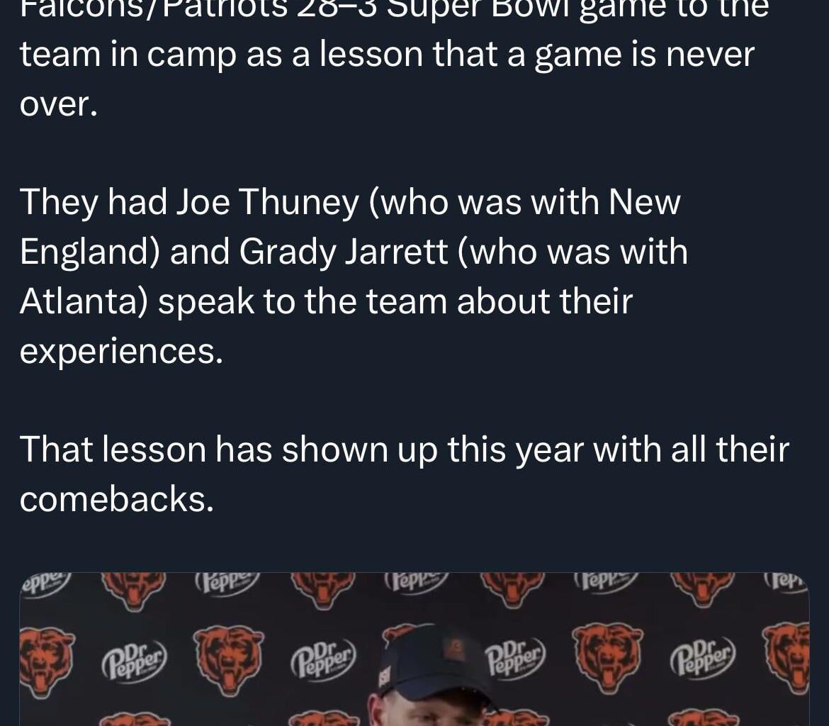 Bears HC Ben Johnson shows his team footage of 28-3 as a lesson.