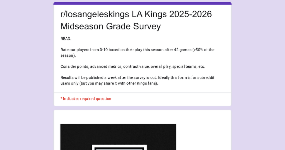 2025-2026 Los Angeles Kings subreddit mid-season survey