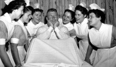 Mickey Mantle is the center of attraction before undergoing a tonsillectomy at Lenox Hill Hospital on January 17, 1956