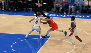 [Highlight] Lu Dort stiff arming his defender, Pelle Larsson, twice in the same game, called for the offensive foul each time (with replays). Heat and Thunder commentaries