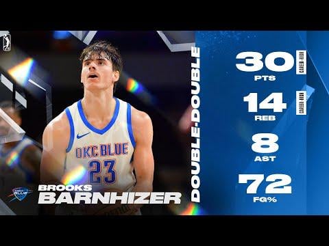 Brooks Barnhizer Highlights for the OKC Blue: 30 Pts 14 Reb 8 Ast 2/2 3PM