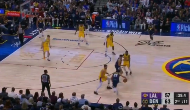 INSANE last few seconds of 2nd quarter, as Nuggets stars all hit signature moves and do not miss! Jamal Murray half court buzzer beater!