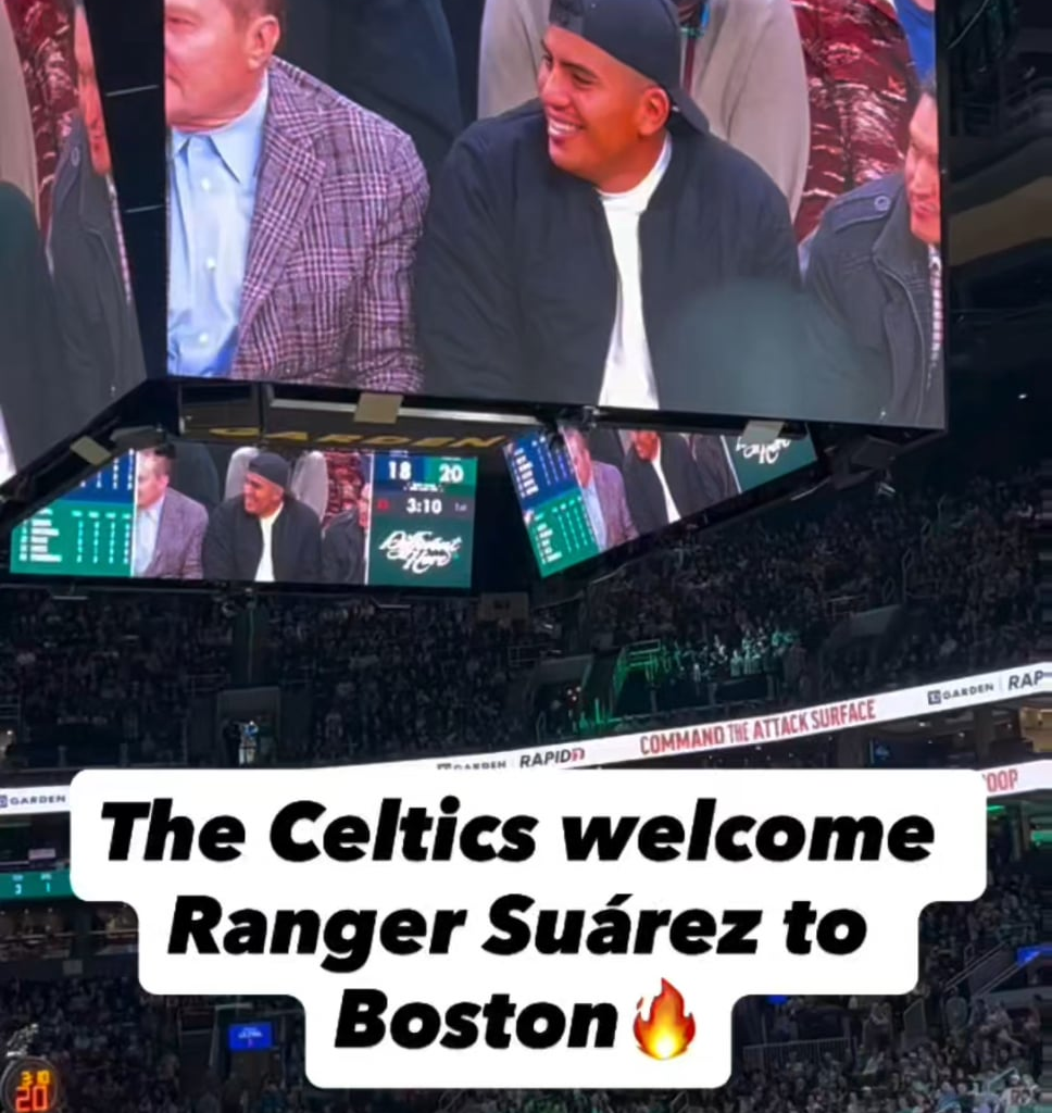 [Weei] Ranger Suarez and Scott Boras at the Celtics game tonight after the announcement of his deal with the Red Sox