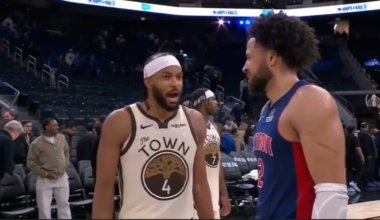 Really cool moment after the win Cade Cunningham took a moment to talk with Draymond Green’s son.