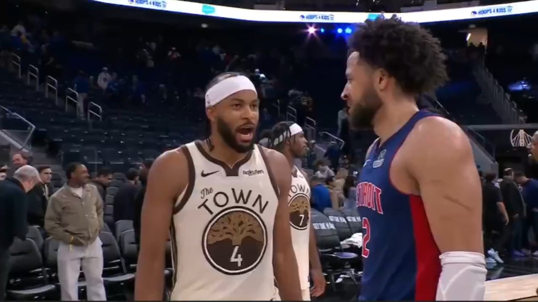 Really cool moment after the win Cade Cunningham took a moment to talk with Draymond Green’s son.