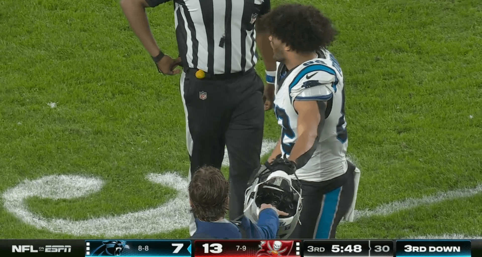 Dennis rips Tommy Tremble's helmet off after the play; no flag thrown