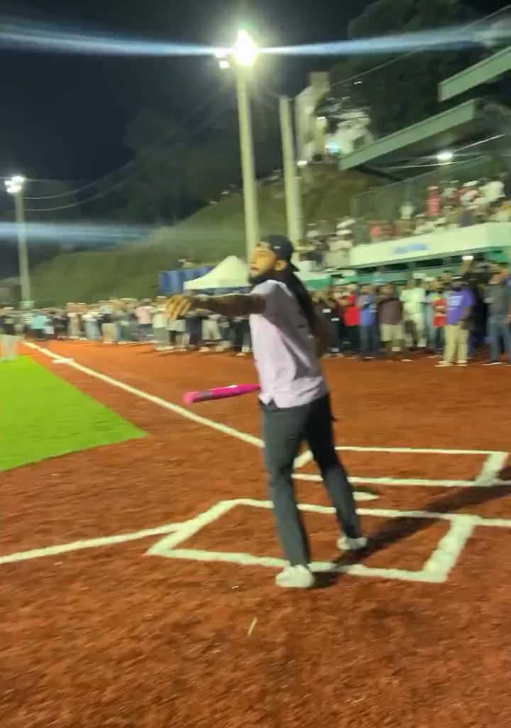 Fernando Tatis playing softball at the inauguration of the Loma de Cabrera Municipal Stadium.