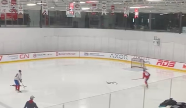 Lane Hutson and Ivan Demidov are the two first players on the ice this morning