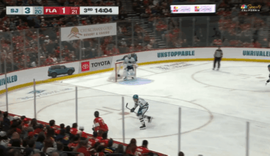Goalies go at it as Panthers Sergei Bobrovsky skates down to the sharks end to to fight Sharks Alex Nedeljkovic