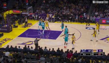 Lamelo Ball accidentally tips the ball in to give the Lakers bench their 9th point of the night