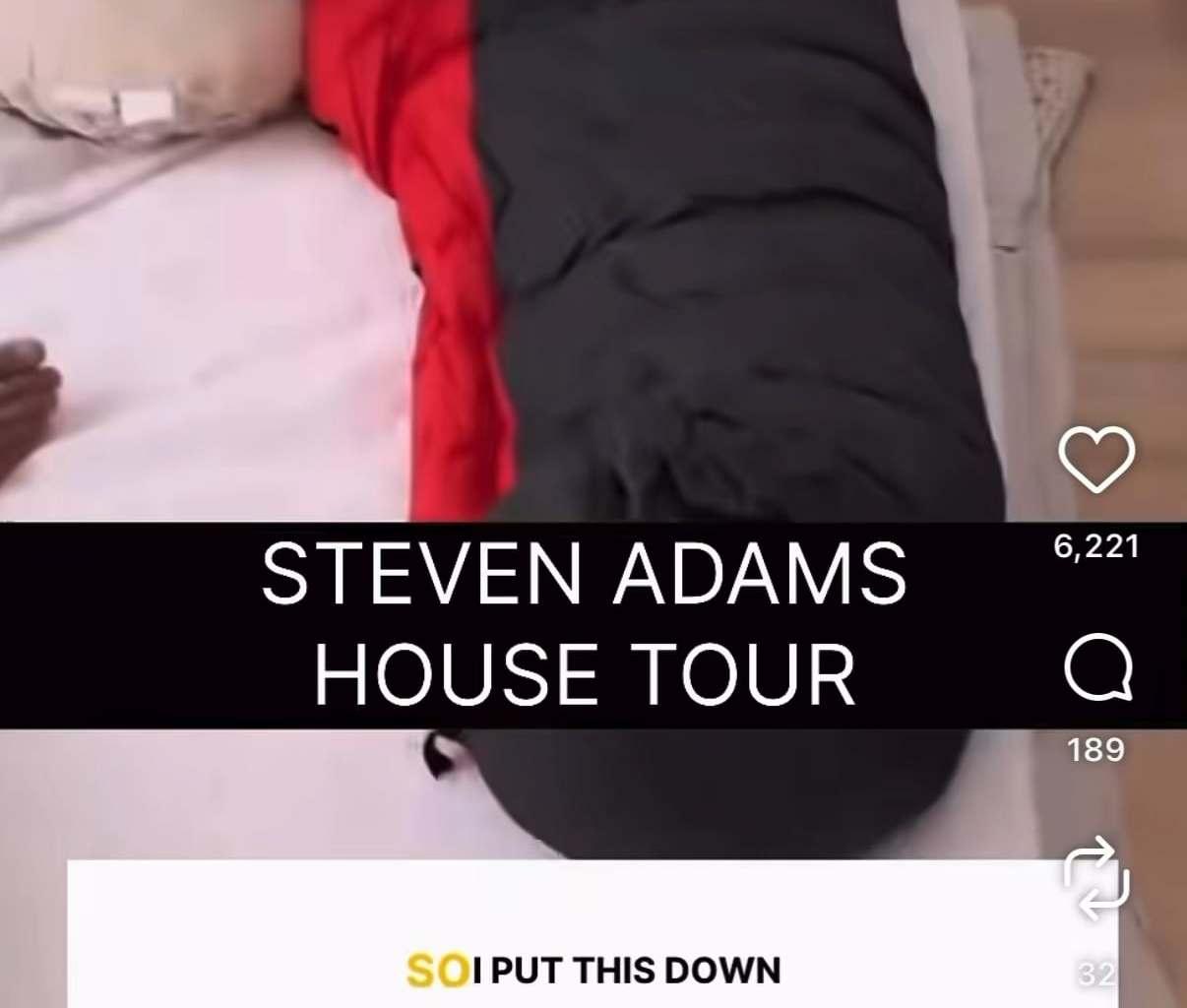 Stevo sleeps on a single mattress with a sleeping bag 😂