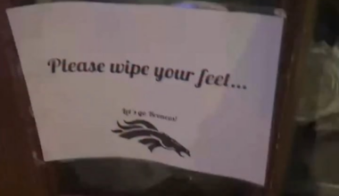 A Denver bar using a Drake Maye jersey as a doormat...