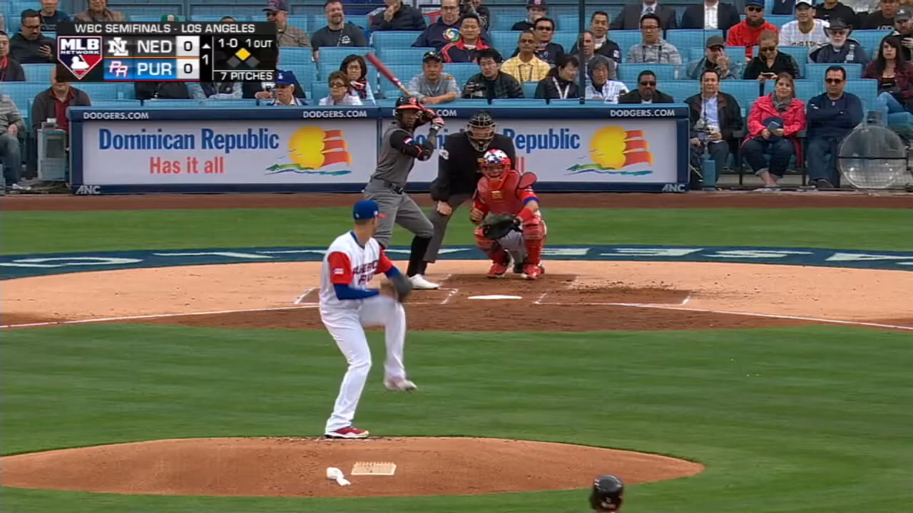 [March 20, 2017] Throwback to Team Puerto Rico catcher Yadier Molina catches Team Kingdom of the Netherlands Jurickson Profar celebrating off the 1B bag after hitting a single, and nabs him for the out in the 2017 WBC semifinals game.