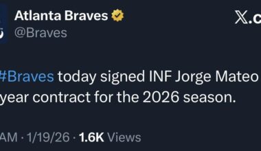 [Braves] The #Braves today signed INF Jorge Mateo to a one-year contract for the 2026 season.