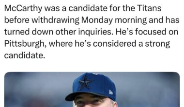 [Pelissero] Super Bowl-winning coach Mike McCarthy will interview Wednesday with the Steelers, per sources. McCarthy was a candidate for the Titans before withdrawing Monday morning and has turned down other inquiries. He’s focused on Pittsburgh, where he’s considered a strong candidate.