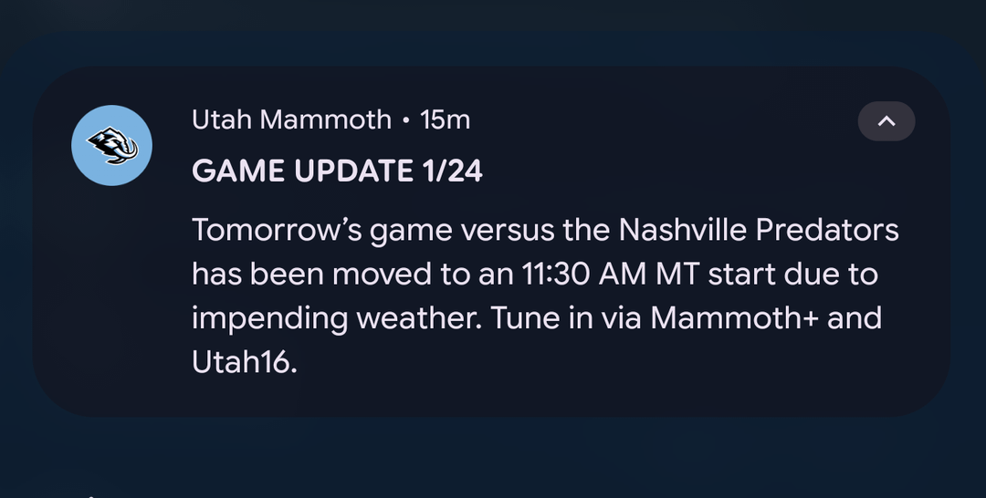 Tomorrow's game has been moved up to 11:30am MDT due to weather