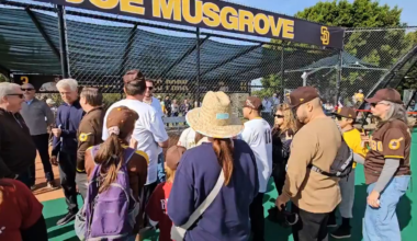 [Caswell] Jackson Merrill and Joe Musgrove helping unveil a new baseball field in San Dieguito with the Miracle League of San Diego, a nonprofit dedicated to giving people of all abilities the chance to play baseball.