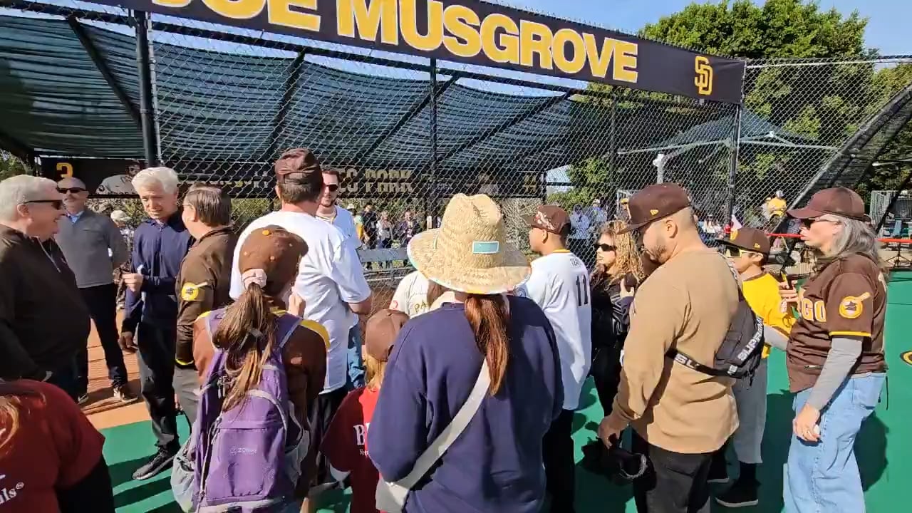 [Caswell] Jackson Merrill and Joe Musgrove helping unveil a new baseball field in San Dieguito with the Miracle League of San Diego, a nonprofit dedicated to giving people of all abilities the chance to play baseball.