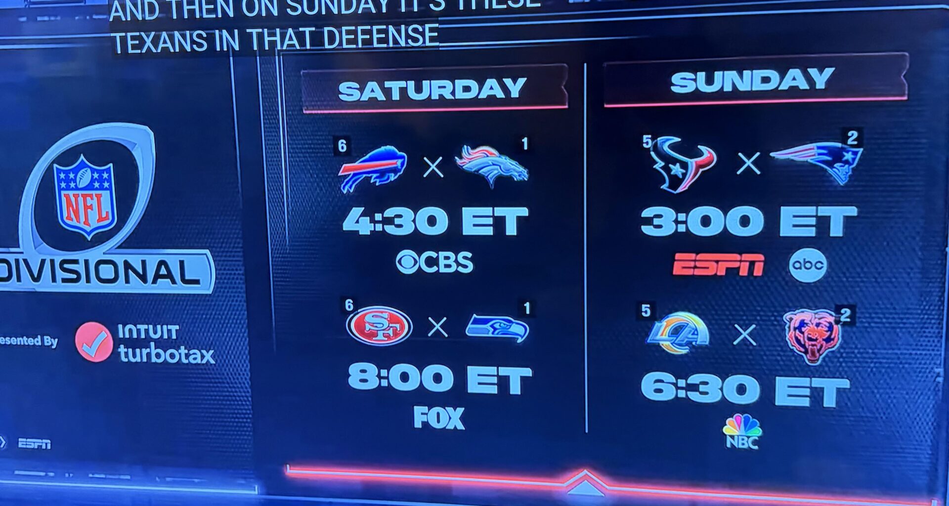 Niners and Seahawks will play Saturday at 5 PM