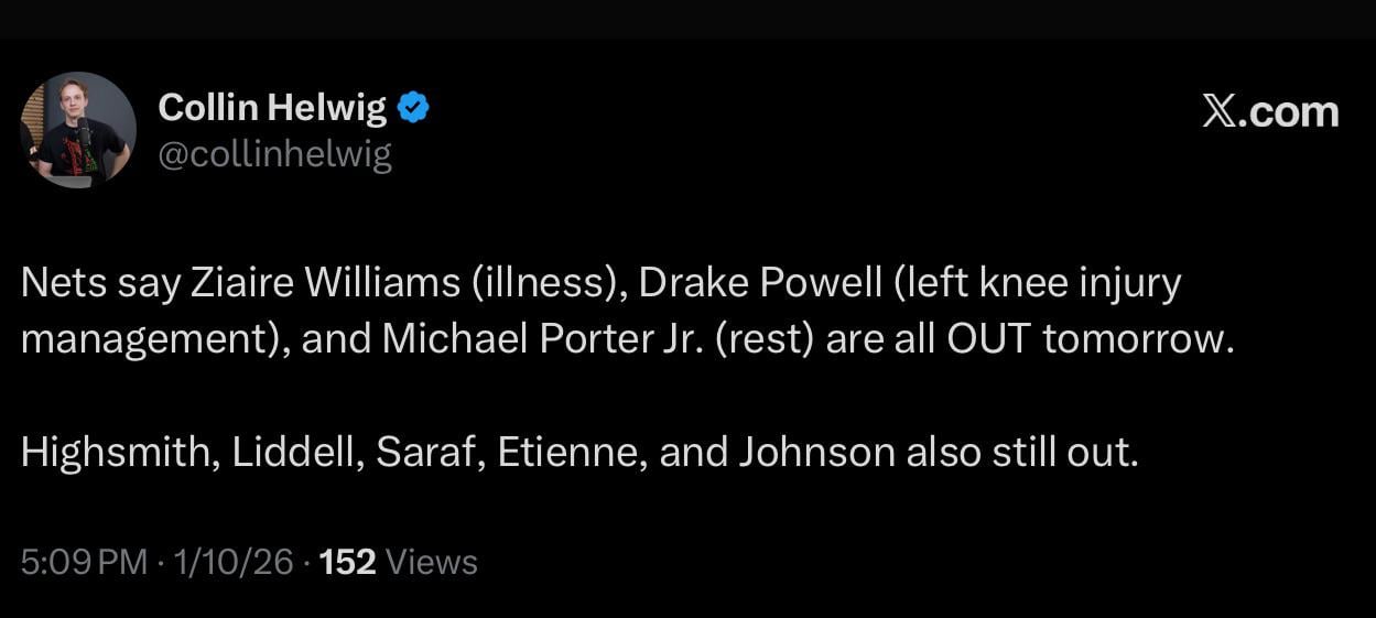 MPJ is OUT for “Rest” for the 1st leg of The B2B; Drake Powell and Ziaire Williams are also OUT!