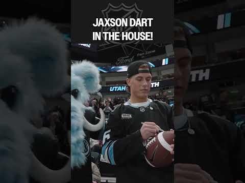 Giants QB Jaxson Dart was seen throwing footballs at the Utah Mammoth (NHL) hockey game