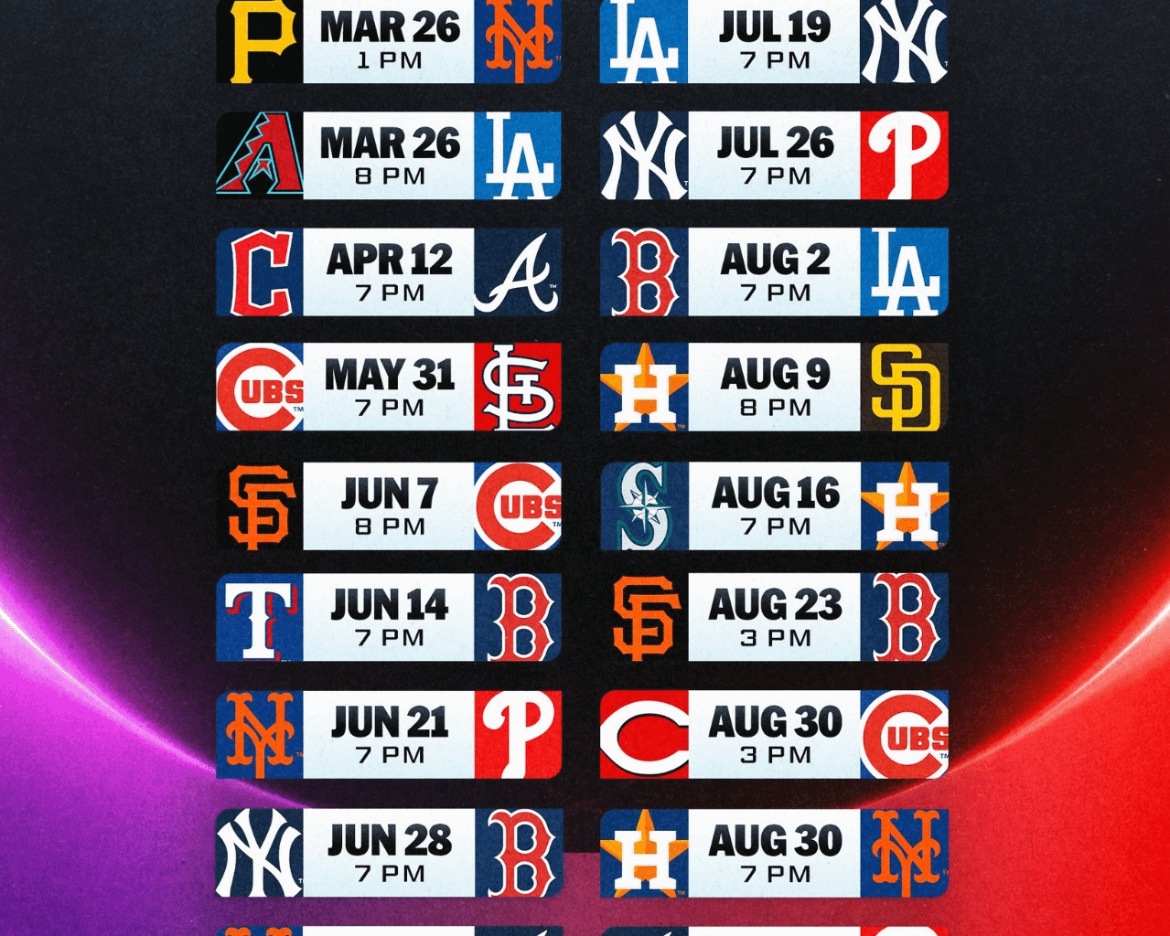 NBC will air 20 games in 2026, including two Opening Day matchups and Sunday Night Baseball!