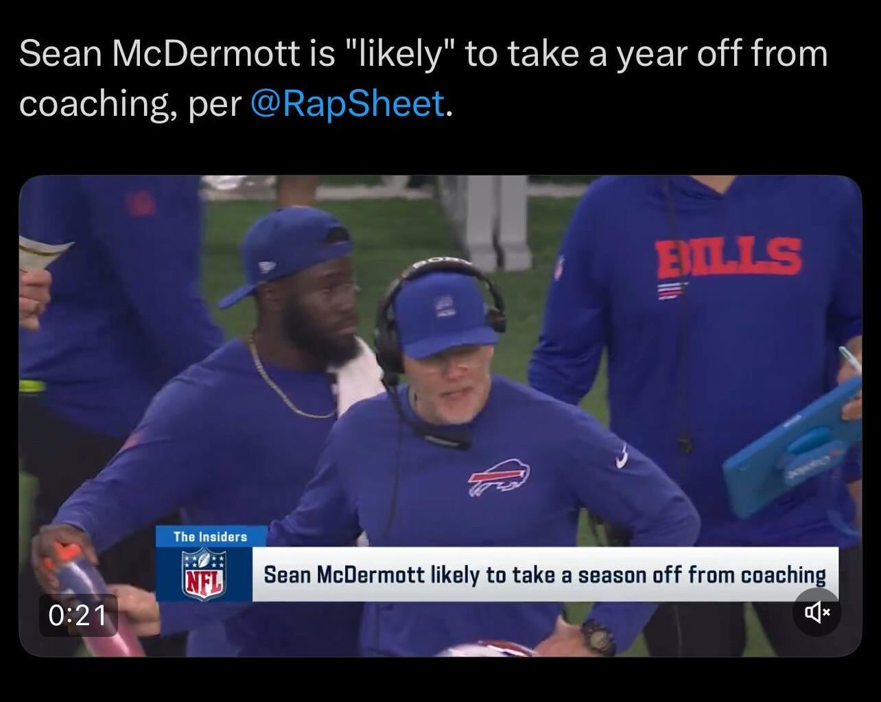 [Rapoport] Sean McDermott is likely taking a year off from coaching
